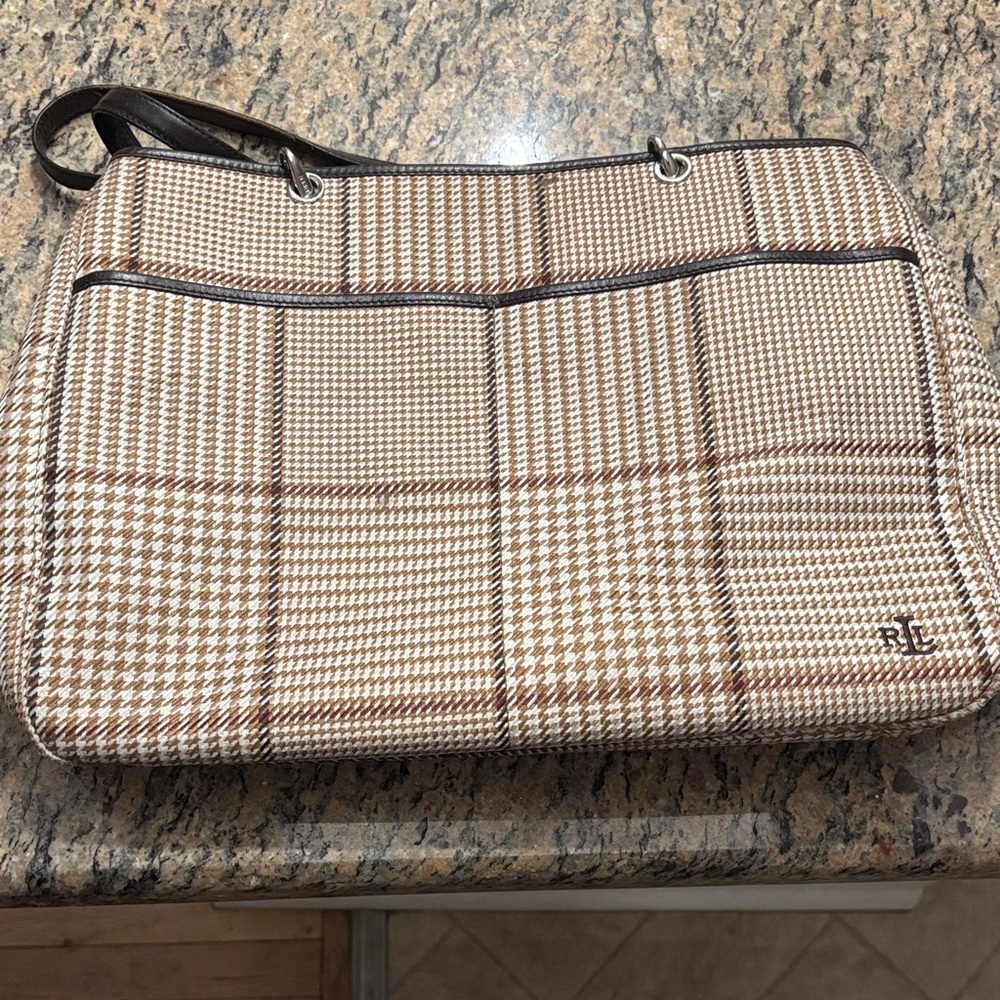 Lauren Ralph Lauren Tan and Brown Checkered Tote
